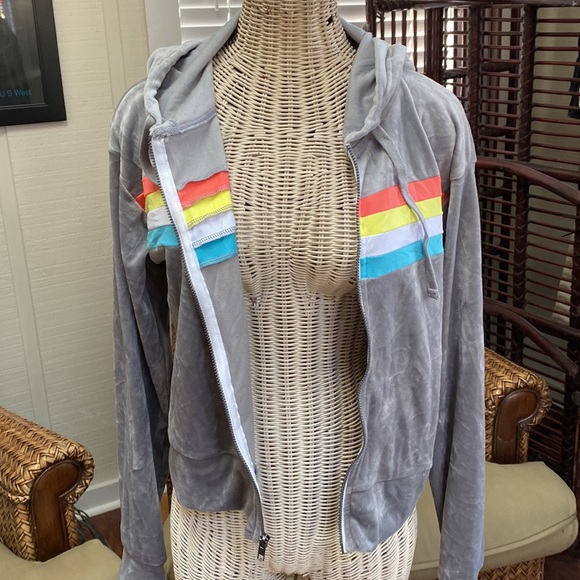 Soft Gray Velour Hoodie with stripes Size M - Picture 5 of 10